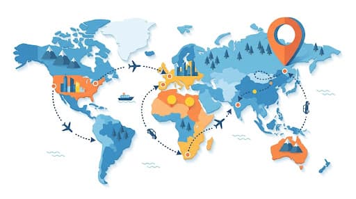 Mapa estilizado de rotas turísticas da Partiu Turismo